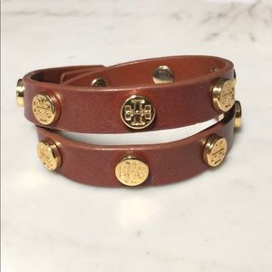 Tory Burch Brown Leather Double Wrap Bracelet